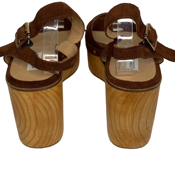Steve Madden Suede & Wooden Platform Clog Sandals Brass Rivets Adjustable Strap - Picture 9 of 12